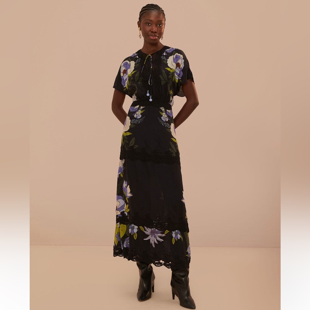 Brand new & never worn! FARM Rio - Black Soft Garden Lace Maxi Dress